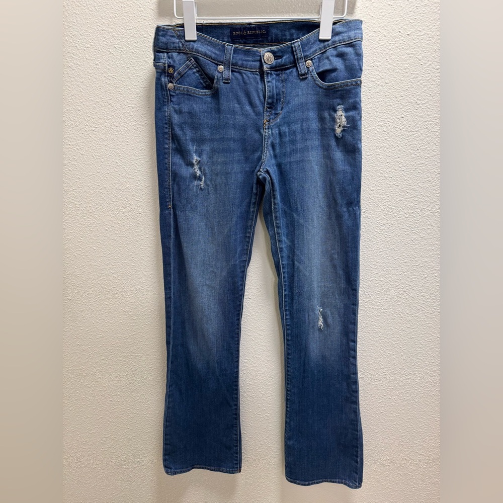 Rock & Republic Kasandra Bootcut Jeans Distressed Stretch Blue Women's 8M